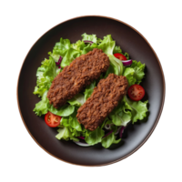 ai gerado frito carne picado ao longo com verde salada isolado em transparente fundo png