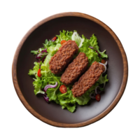 ai gerado frito carne picado ao longo com verde salada isolado em transparente fundo png