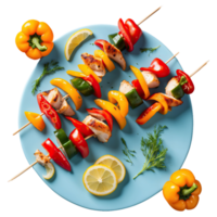 AI generated Chicken skewers with slices of sweet peppers and dill isolated on transparent background png