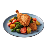 AI generated Fried chicken breast with vegetables isolated on transparent background png