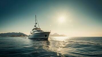 AI generated Luxury yacht in the sea at sunset. Panoramic view. photo