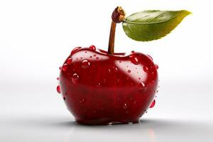 AI generated Red cherrie with water drops on white background. 3d illustration. photo
