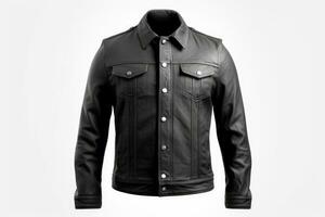 Black leather jacket isolated on white background. 3d rendering illustration. photo