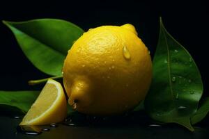 AI generated lemon and green leafs photo