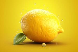 Lemons and lemons with water drops on a green background photo