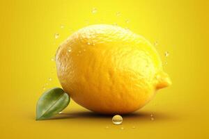 AI generated Lemons and lemons with water drops on a green background photo