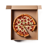 ai gerado pizza com fatia cortar dentro construir caixa isolado em transparente fundo png