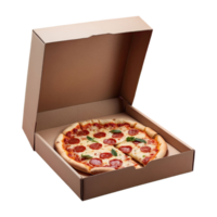 AI generated Pizza with Slice Cut in Craft Box isolated on transparent background png