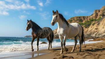 AI generated Horses on the beach in Algarve region, Portugal. photo