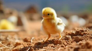 AI generated chick on the ground in the farm, closeup of photo