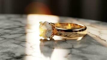 AI generated Selective focus Wedding ringle table, closeup. Marriage proposal photo