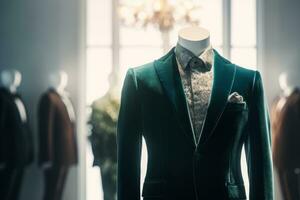 AI generated Mannequin in the store. Mannequin dressed in classic suit photo