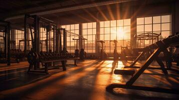 AI generated Modern fitness hall interior with equipment. Fitness concept. 3D Rendering photo