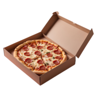 ai généré Pizza avec tranche Couper dans artisanat boîte isolé sur transparent Contexte png