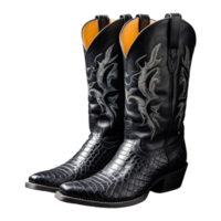 ai generiert Paar von Schlangenhaut schwarz Leder Cowboy Stiefel isoliert auf transparent Hintergrund png