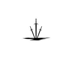 three swords on the ground silhouette. isolated with a stunning view. premium sword vector design. best for logo, badge, emblem, icon, sticker design. available in eps