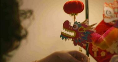 Young Woman Playing With Chinese Dragon video