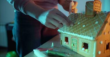 Young Woman Decorating A Gingerbread House video