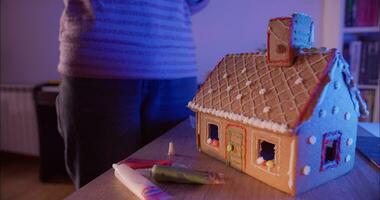 Woman Decorating A Gingerbread House video