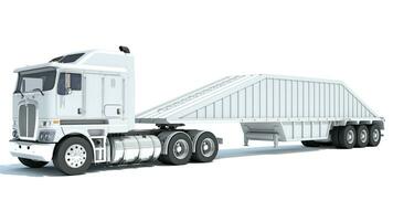 Truck with Bottom Dump Trailer 3D rendering on white background photo