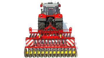 granja tractor con semilla perforar 3d representación en blanco antecedentes foto
