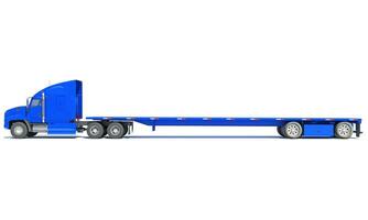 Heavy Truck with Flatbed Trailer 3D rendering on white background photo