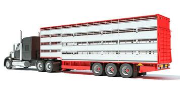 Truck with Animal Transporter Trailer 3D rendering on white background photo