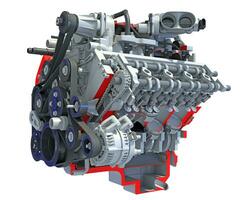 Cutaway V8 Engine section 3D rendering on white background photo
