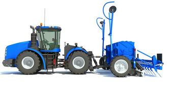 Farm Tractor with Compact Disc Harrow 3D rendering on white background photo