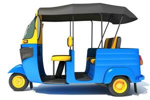 Mini Taxi Auto Rickshaw 3D rendering on white background photo