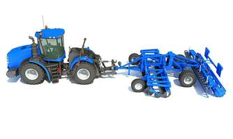 Farm Tractor with Compact Disc Harrow 3D rendering on white background photo