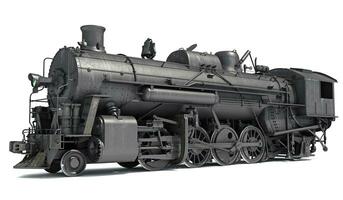 Vintage steam old train locomotive 3d rendering on a white background photo