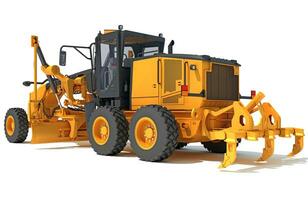 Motor Grader heavy construction machinery 3D rendering on white background photo