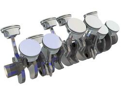 V12 Engine pistons and crankshaft on white background 3D rendering photo