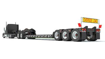 Semi Truck with Lowboy Platform Trailer 3D rendering on white background photo