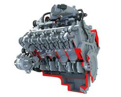 Cutaway V8 Engine section 3D rendering on white background photo