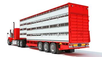 Truck with Animal Transporter Trailer 3D rendering on white background photo