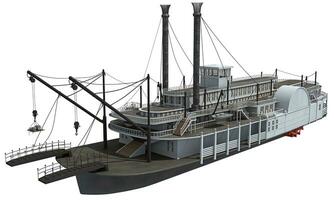 Paddle Steamer River Boat 3D rendering on white background photo