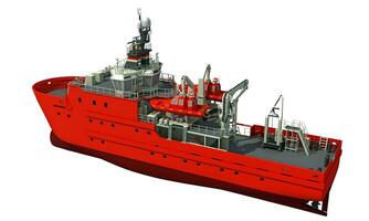 respuesta y rescate Embarcacion 3d representación buque en blanco antecedentes foto