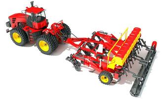 Farm Tractor with Compact Disc Harrow 3D rendering on white background photo