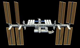 International Space Station ISS 3D rendering on black background photo