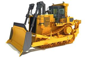 Tracked Dozer heavy construction machinery 3D rendering on white background photo