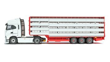 Truck with Cattle Animal Transporter Trailer 3D rendering on white background photo