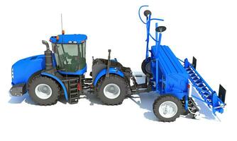 Farm Tractor with Compact Disc Harrow 3D rendering on white background photo