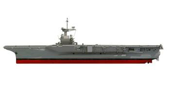 Aircraft carrier nuclear military ship, side view 3D rendering photo