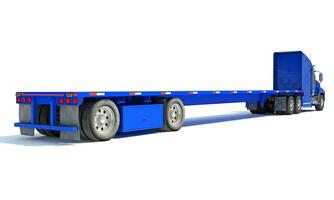 pesado camión con cama plana remolque 3d representación en blanco antecedentes foto