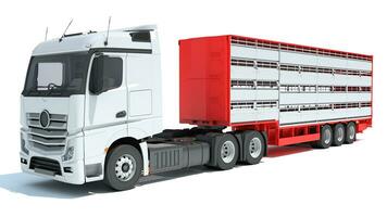 Truck with Animal Transporter Trailer 3D rendering on white background photo