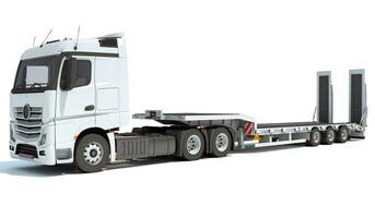 Truck with flatbed trailer 3D rendering on white background photo