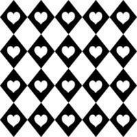 Seamless diamond black and white pattern with hearts. Vector graphics.