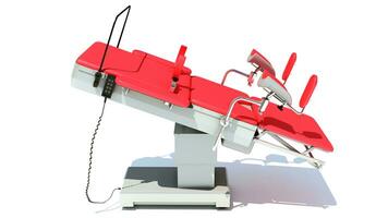 Gynecological Examination Table medical equipment 3D rendering on white background photo